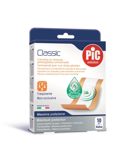 CEROTTO PIC CLASSIC STRISCIA 10X8 CM ANTIBATTERICO 10 PEZZI - farmascienza.it