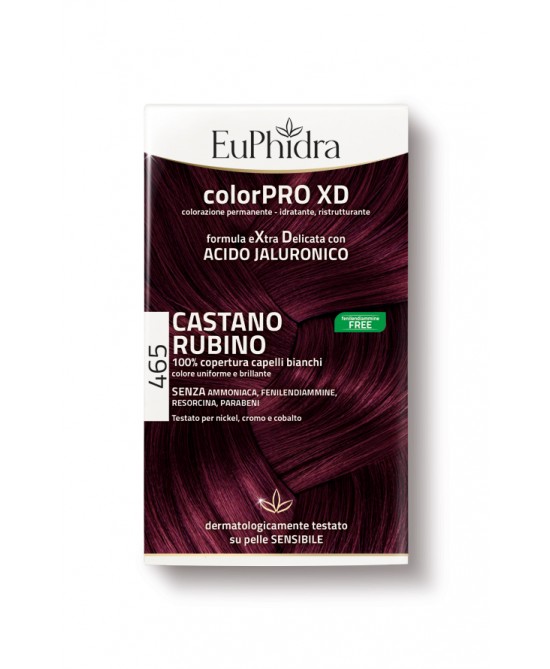 EUPHIDRA COLORPRO XD 465 CAST RUBINO GEL COLORANTE CAPELLI IN FLACONE + ATTIVANTE + BALSAMO + GUANTI - farmascienza.it