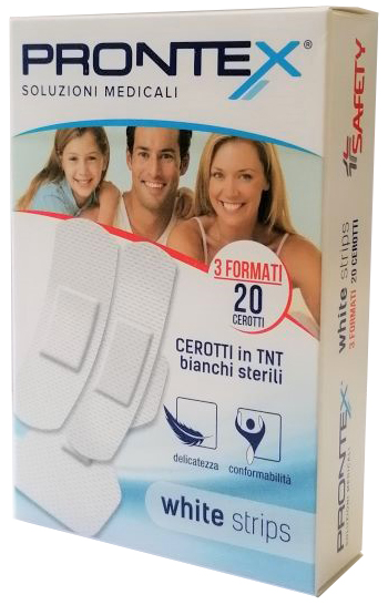 CEROTTO PRONTEX WHITE STRIPS IN TESSUTO NON TESSUTO BIANCO STERILE 3 FORMATI 20 PEZZI - farmascienza.it
