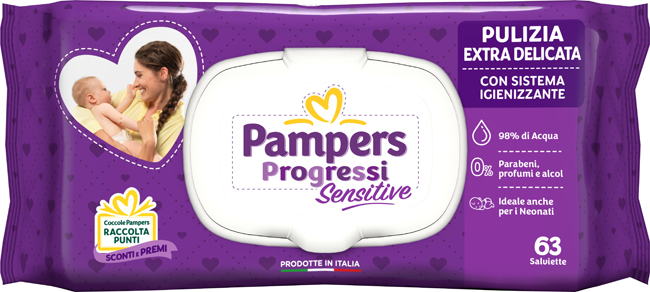 PAMPERS PROGRESSI SALVIETTE SENSITIVE ALOE RICARICA 63 PEZZI - farmascienza.it