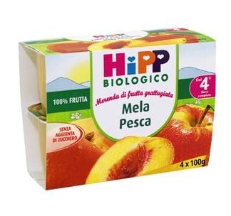 HIPP BIO FRUTTA GRATTUGGIATA MELA PESCA 4X100 G - farmascienza.it