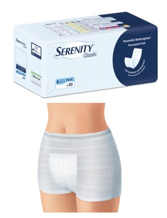 PANNOLONE PER INCONTINENZA FORMATO RETTANGOLARE CON BARRIERA SERENITY 30 PEZZI - farmascienza.it