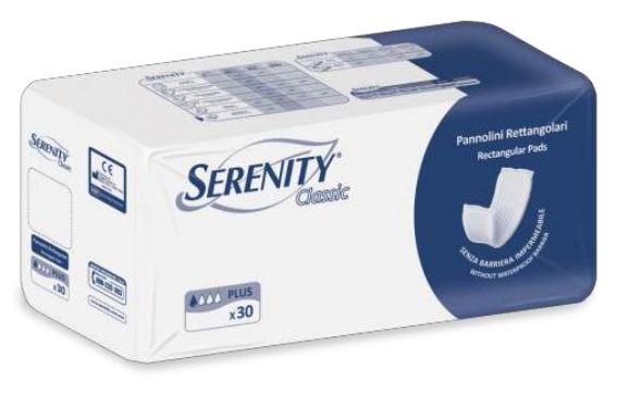 PANNOLONE PER INCONTINENZA RETTANGOLARE SENZA BARRIERA IMPERMEABILE SERENITY CLASSIC 30 PEZZI - farmascienza.it
