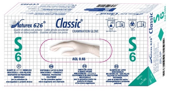 GUANTO IN LATTICE MONOUSO NON STERILE CON POLVERE NATUREX 626 CLASSIC MISURA SMALL 100 PEZZI - farmascienza.it