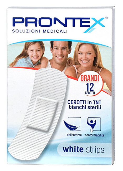 CEROTTO PRONTEX WHITE STRIPS IN TESSUTO NON TESSUTO BIANCO STERILE SCATOLA 12 CEROTTI GRANDI - farmascienza.it