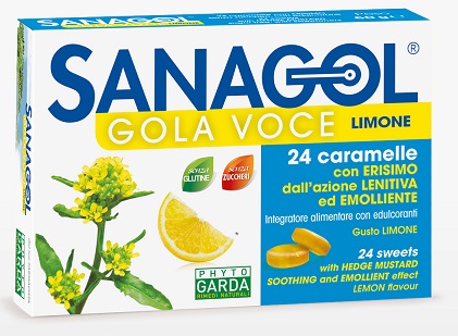 SANAGOL GOLA VOCE SENZA ZUCCHERO LIMONE 24 CARAMELLE - farmascienza.it