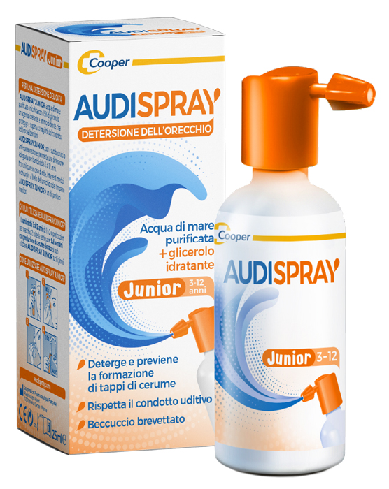 AUDISPRAY JUNIOR SOLUZIONE DI ACQUA DI MARE IPERTONICA SPRAY SENZA GAS IGIENE ORECCHIO 25ML - farmascienza.it