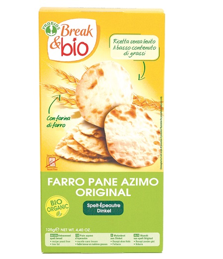 BREAK & BIO PANE AZIMO DI FARRO ORIGINAL A BASSO CONTENUTO DI GRASSI 125 G SENZA LIEVITO - farmascienza.it