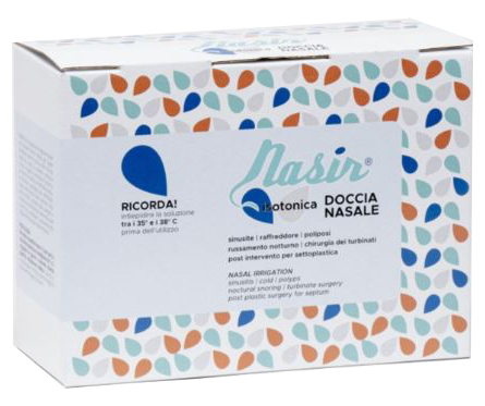 NASIR DOCCIA NASALE CON SOLUZIONE FISIOLOGICA ISOTONICA 10 SACCHE 250 ML + 1 BLISTER - farmascienza.it