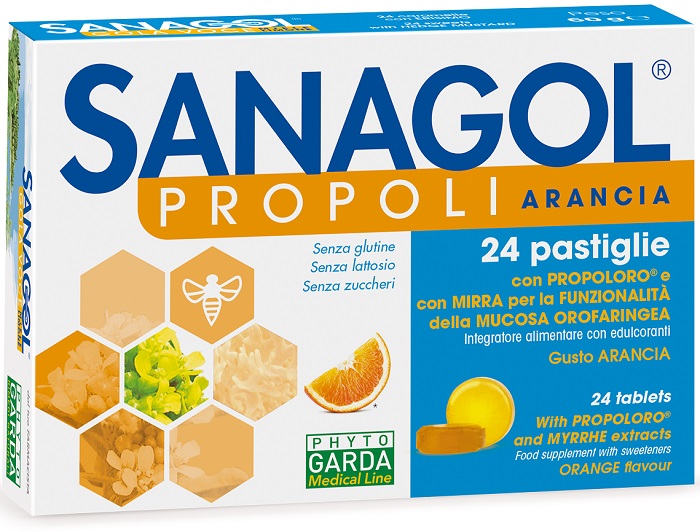 SANAGOL PROPOLI SENZA ZUCCHERO ARANCIA 24 CARAMELLE - farmascienza.it
