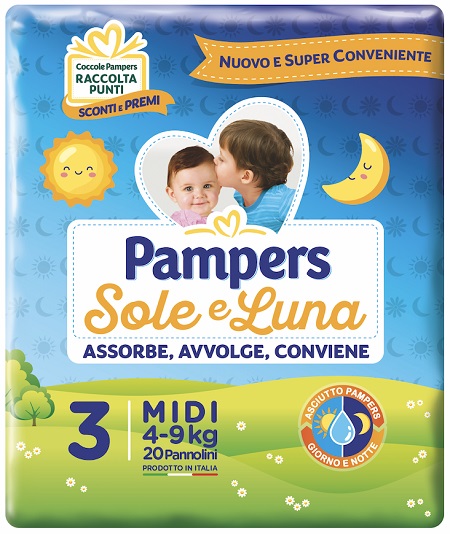 PANNOLINO PER BAMBINO PAMPERS SOLE & LUNA MIDI 20 PEZZI - farmascienza.it