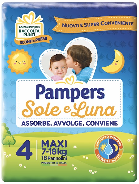 PANNOLINO PER BAMBINO PAMPERS SOLE & LUNA MAXI 18 PEZZI - farmascienza.it