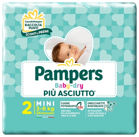 PANNOLINI PER BAMBINI PAMPERS BABY DRY DOWNCOUNT NO FLASH MINI 24 PEZZI BUONO SCONTO - farmascienza.it