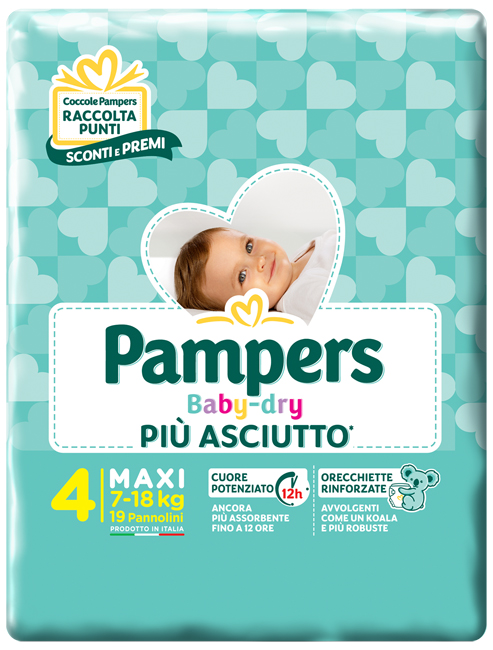 PANNOLINI PER BAMBINI PAMPERS BABY DRY DOWNCOUNT NO FLASH MAXI 19 PEZZI - farmascienza.it