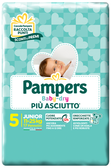 PANNOLINI PER BAMBINI PAMPERS BABY DRY DOWNCOUNT NO FLASH JUNIOR 17 PEZZI - farmascienza.it