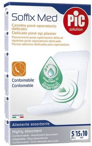 CEROTTO PIC SOFFIX MED IN TNT CON TAMPONE CENTRALE ASSORBENTE STERILE MONOUSO 10X15 CM ANTIBATTERICO 5 PEZZI - farmascienza.it