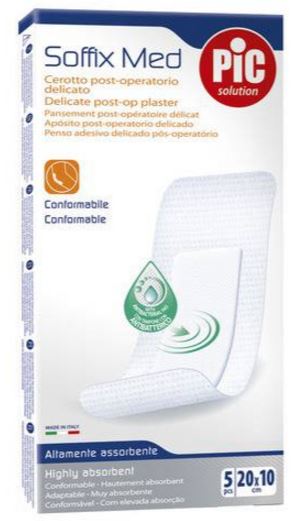 CEROTTO PIC SOFFIX MED IN TNT CON TAMPONE CENTRALE ASSORBENTE STERILE MONOUSO 10X20 CM ANTIBATTERICO 5 PEZZI - farmascienza.it