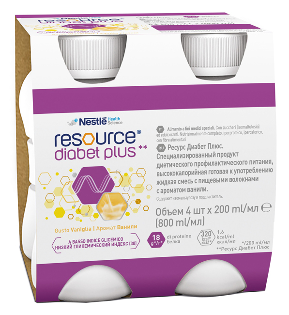 RESOURCE DIABET PLUS VANIGLIA 4 X 200 ML - farmascienza.it