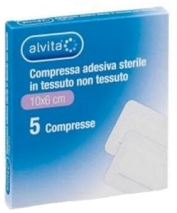 ALVITA GARZA COMPRESSA ADESIVA STERILE IN TESSUTO NON TESSUTO ESTENSIBILE BIANCO 10X6CM 5 PEZZI - farmascienza.it