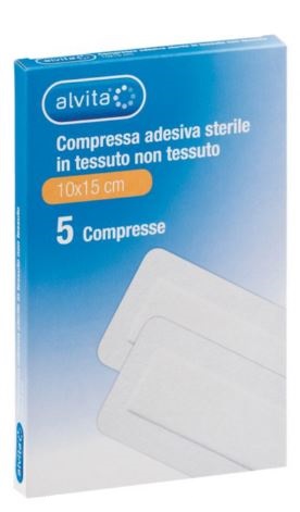 ALVITA GARZA COMPRESSA ADESIVA STERILE IN TESSUTO NON TESSUTO ESTENSIBILE BIANCO 10X15CM 5 PEZZI - farmascienza.it