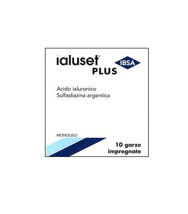GARZA IALUSET PLUS IMPREGNATA DI CREMA DI ACIDO IALURONICO 0,05%, DI SULFADIAZINA ARGENTICA 1%, MACROGOL, GLICEROLO E ACQUA 10 X 10 CM 10 PEZZI - farmascienza.it