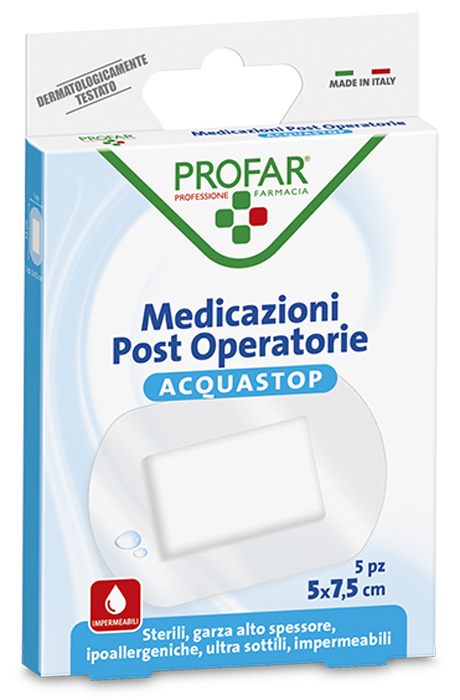 ACQUASTOP MEDICAZIONE POST OPERATORIA 5X7,5 CM PROFAR MED 5 PEZZI - farmascienza.it
