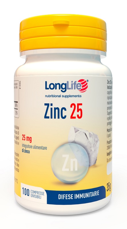 LONGLIFE ZINC 25 MG 100 COMPRESSE DIVISIBILI - farmascienza.it