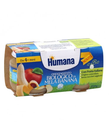 HUMANA OMOGENEIZZATO MELA/BANANA BIO 2 VASETTI 100 G - farmascienza.it