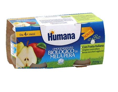 HUMANA OMOGENEIZZATO MELA/PERA BIO 2 VASETTI 100 G - farmascienza.it