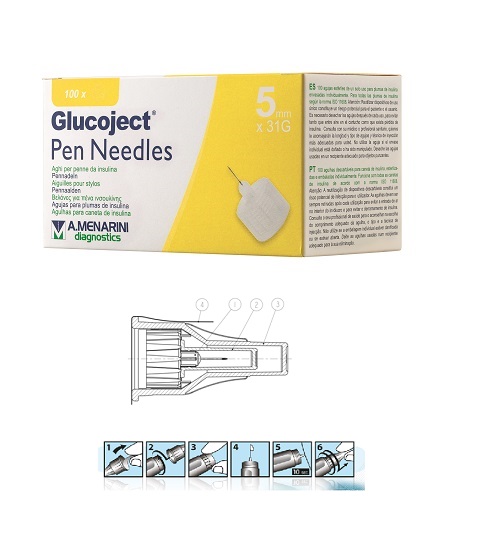 AGO PER PENNA DA INSULINA GLUCOJECT LUNGHEZZA 5 MM GAUGE 31 100 PEZZI - farmascienza.it
