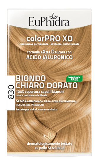 EUPHIDRA COLORPRO XD 830 BIONDO CHIARO DORATO GEL COLORANTE CAPELLI IN FLACONE + ATTIVANTE + BALSAMO + GUANTI - farmascienza.it