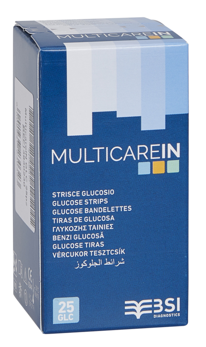 STRISCE MISURAZIONE GLICEMIA MULTICARE IN GLUCOSIO ELETTRODO 25 PEZZI - farmascienza.it