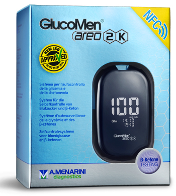 GLUCOMETRO GLUCOMEN AREO 2K PER AUTOMISURAZIONE DELLA GLICEMIA DA SANGUE INTERO CAPILLARE DIMENSIONE 85,5X56X18,2 MM PESO 46 G - farmascienza.it