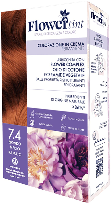 FLOWERTINT COLORAZIONE IN CREMA PERMANENTE 7,4 BIONDO MEDIO DORATO - farmascienza.it