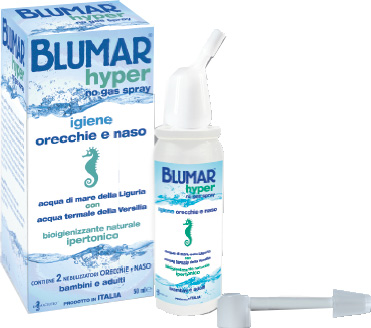 BLUMAR HYPER SPRAY NO GAS SOLUZIONE IPERTONICA DI ACQUA DI MARE E ACQUA TERMALE PER IGIENE NASO E ORECCHIO 50 ML - farmascienza.it