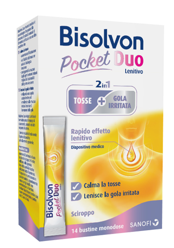 BISOLVON DUO POCKET LENITIVO TOSSE + GOLA IRRITATA A BASE DI MIELE E ALTEA 14 BUSTINE MONODOSE 10 ML - farmascienza.it