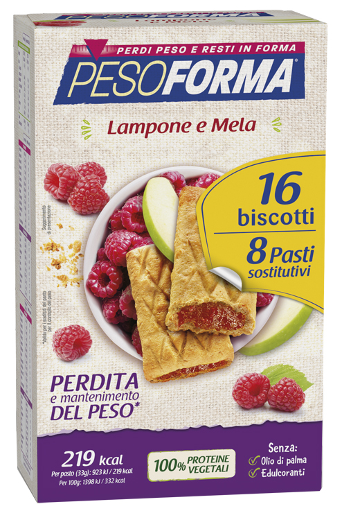 PESOFORMA BISCOTTI LAMPONE E MELA 16 BISCOTTI X 33G 8 PASTI SOSTITUTIVI - farmascienza.it