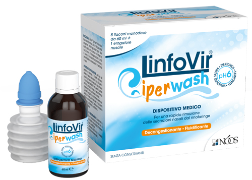 LINFOVIR IPERWASH SOLUZIONE SALINA IPERTONICA TAMPONATA 8 FLACONI DA 60 ML + 1 EROGATORE NASALE - farmascienza.it