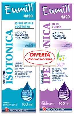 EUMILL NASO BIPACK SPRAY SOLUZIONE ISOTONICA 100 ML + SOLUZIONE IPERTONICA 100 ML - farmascienza.it