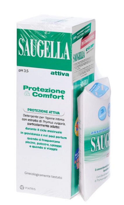 SAUGELLA PROTEZIONE&COMFORT BUNDLE 1 ATTIVA 250 ML + 3 ASSORBENTI INTERNI REGULAR IN OMAGGIO + GADGET STICKERS MOTIVAZIONALI - farmascienza.it