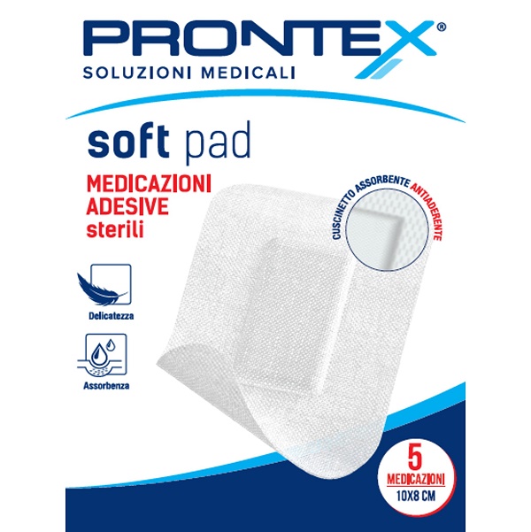 MEDICAZIONE ADESIVA STERILE PRONTEX SOFT PAD 10X8 CM 5 PEZZI - farmascienza.it