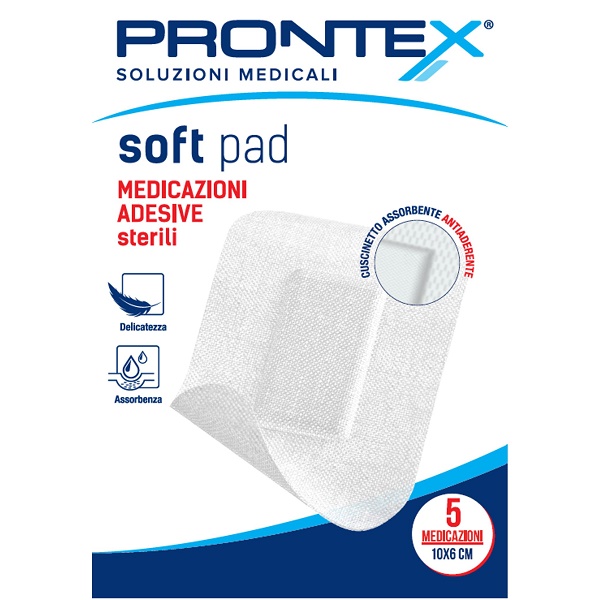 MEDICAZIONE ADESIVA STERILE PRONTEX SOFT PAD 10X6 CM 5 PEZZI - farmascienza.it