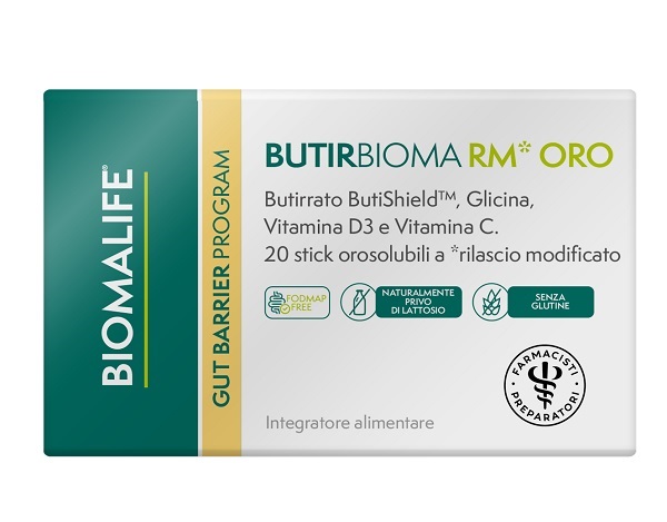 BIOMALIFE BUTIRBIOMA RM ORO 20 STICK OROSOLUBILI SENZA EDULCORANTI SENZA ZUCCHERI AGGIUNTI SENZA GLUTINE NATURALMENTE PRIVO DI LATTOSIO - farmascienza.it