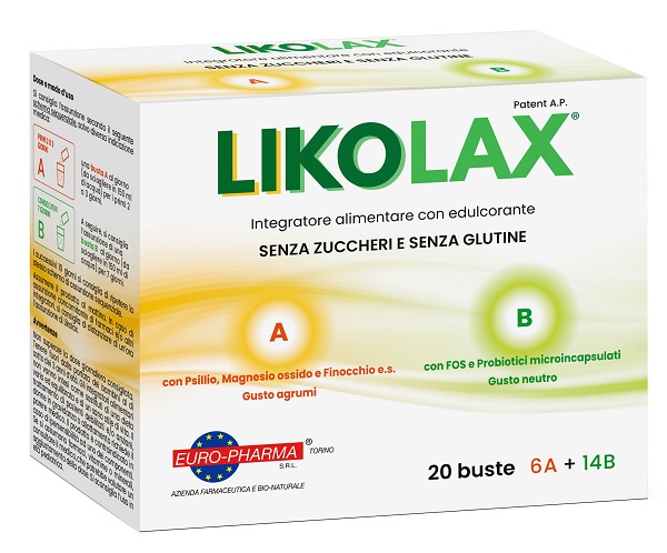 LIKOLAX 6 BUSTINE A 5 G GUSTO AGRUMI + 14 BUSTINE B 3 G GUSTO NEUTRO SENZA GLUTINE - farmascienza.it