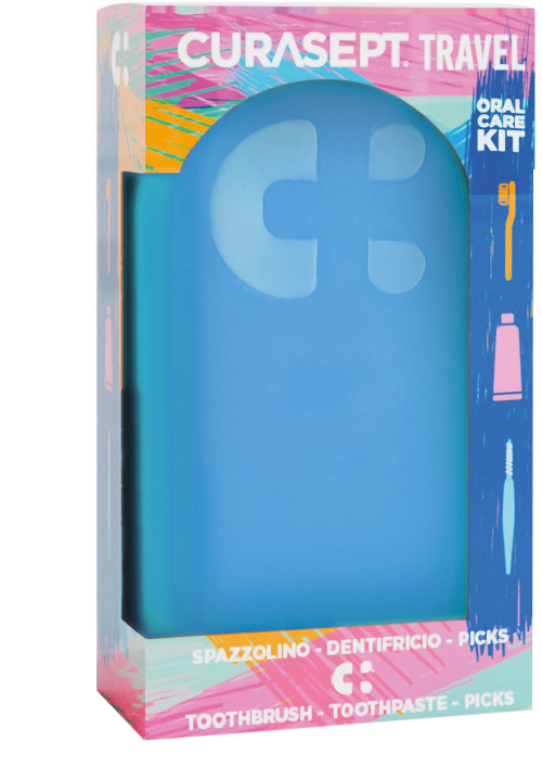 CURASEPT TRAVEL BLU 1 SPAZZOLINO + 1 DENTIFRICIO 20 ML + 3 PICKS - farmascienza.it