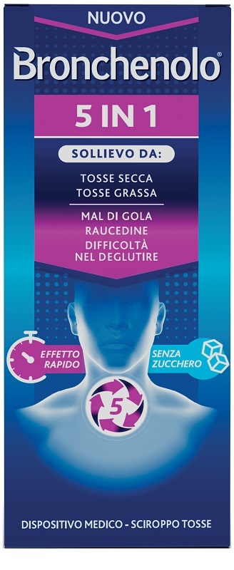 BRONCHENOLO 5 IN 1 SCIROPPO TOSSE 120 ML SENZA ZUCCHERO, ALCOL, LATTOSIO, GLUTINE, COLORANTI ARTIFICIALI E OGM - farmascienza.it