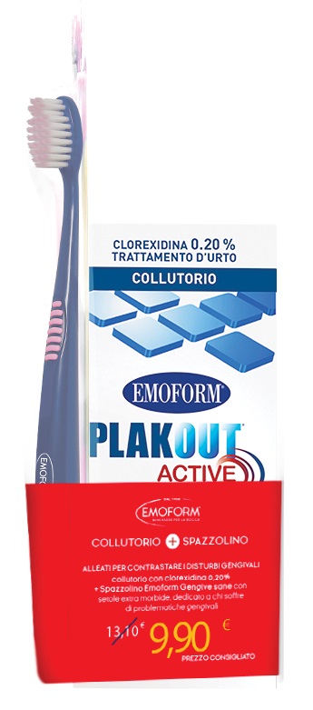 EMOFORM PLAK OUT ACTIVE COLLUTORIO 0,20% CLOREXIDINA 200 ML + EMOFORM GENGIVE SANE SPAZZOLINO - farmascienza.it