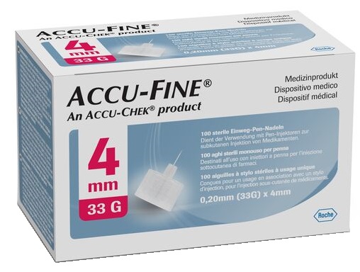 AGO IPODERMICO PER PENNA DA INSULINA ACCU-FINE IN ACCIAIO INOX 33 GAUGE 4 MM 100 PEZZI - farmascienza.it