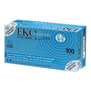 GUANTO MONOUSO IN NITRILE BLU SUPERFICIE MICRORUVIDA EKO ZERO PW SENZA POLVERE MISURA 8 MEDIUM 100 PEZZI - farmascienza.it