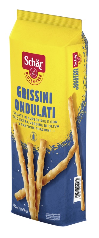 SCHAR GRISSINI ONDULATI SALATI IN SUPERFICIE 3 PORZIONI DA 50 G - farmascienza.it